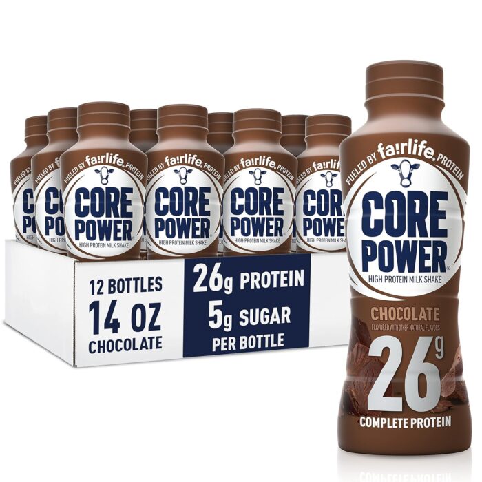 Core Power Protein Shake – Chocolate, 26 g Protein – 14 fl oz Bottle (Pack of 12)