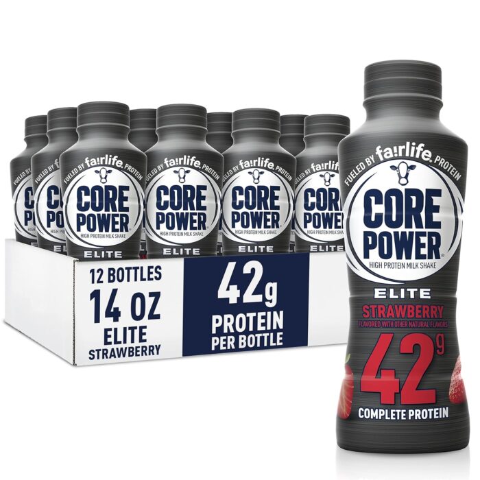 Core Power Elite High Protein Shake – Strawberry, 42 g Protein – 14 fl oz Bottle (Pack of 12)