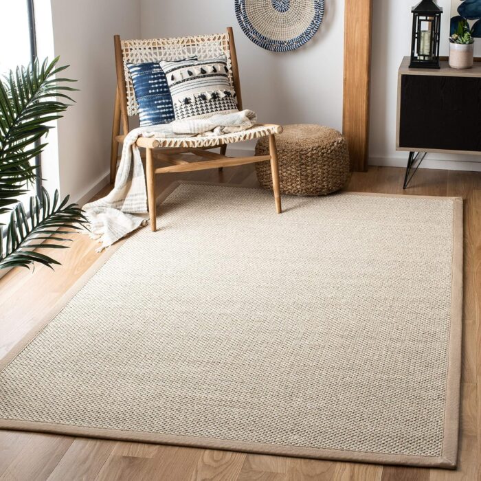Safavieh Natural Fiber Collection Area Rug – 3′ Square, Marble & Linen – Border Sisal Design (NF143B)