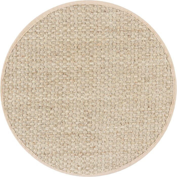 SAFAVIEH Natural Fiber Collection Area Rug – 3′ Round, Natural & Beige – Basketweave Seagrass with Border (NF114A)